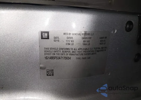 2010 Chevrolet Cobalt Ls from USA, damaged, VIN 1G1AB5F53A7175634